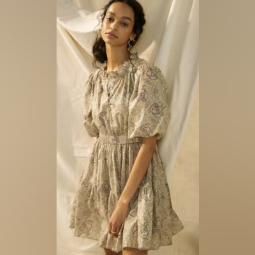 Anthropologie let Me Be Celeste Fish Print Mini Dress Peasant 10